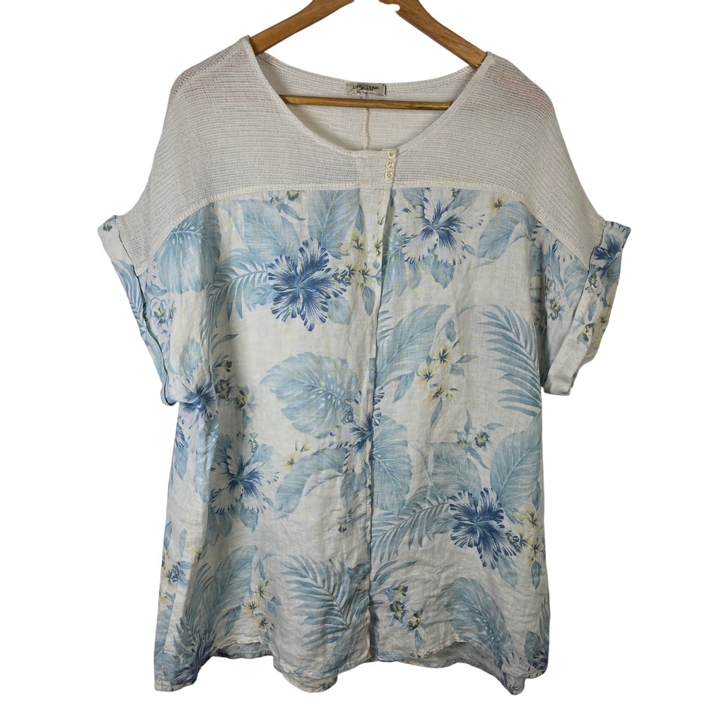 Lungo L Arno Womens 2X Linen Cotton Tropical Floral Tunic‎ Top Made in Italy
